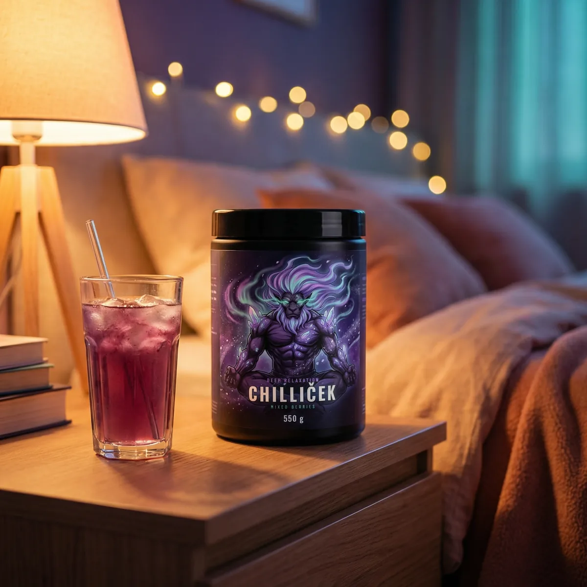 Chilliček magnesium on nightstand - evening routine